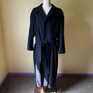 Vintage Cardinal of Canada Wool Overcoat Black Long Trench Coat Belted 48R